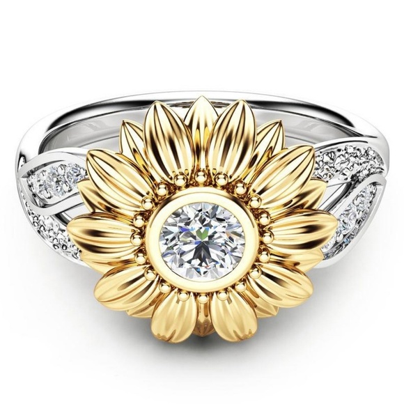 *NEW 18K Yellow&White Gold Diamond Sunflower Ring - Picture 2 of 3